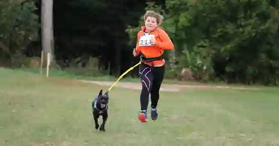 Ung flicka som springer med draghund