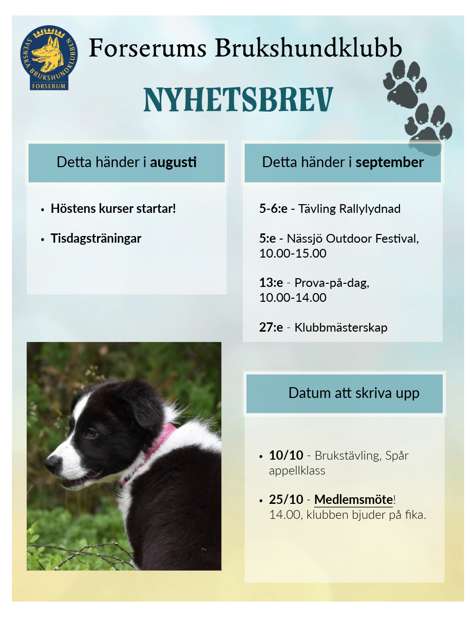 Bild på nyhetsbrev med datum för viktiga händelser