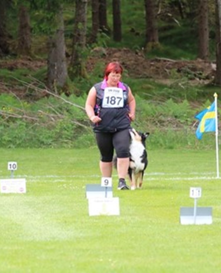 Linda och Rac som går en rallylydnadsbana, Fotograf Carin Nylander Nygren
