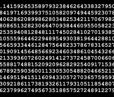 Bild som visar talet Pi med vita siffror på svart bakgrund.