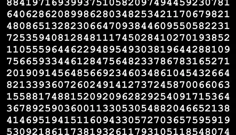 Bild som visar talet Pi med vita siffror på svart bakgrund.
