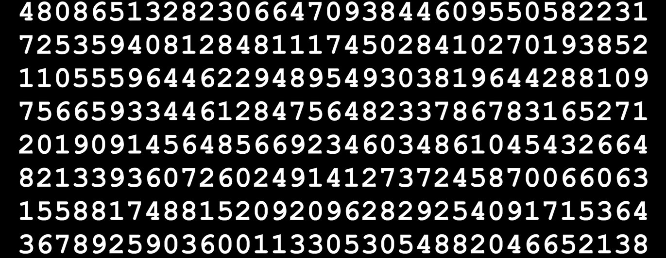 Bild som visar talet Pi med vita siffror på svart bakgrund.