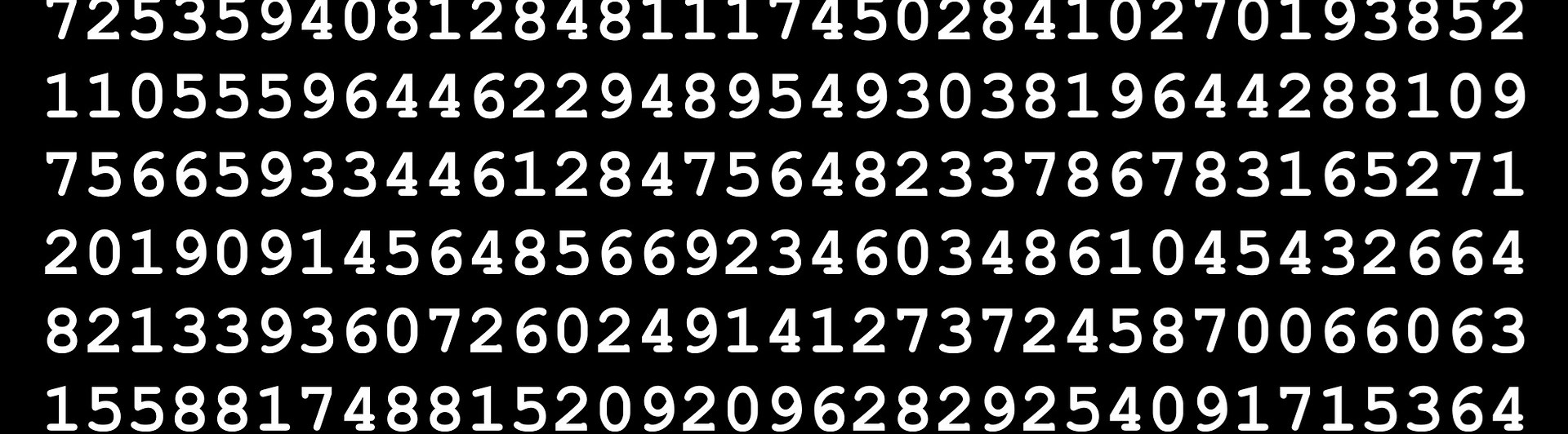 Bild som visar talet Pi med vita siffror på svart bakgrund.