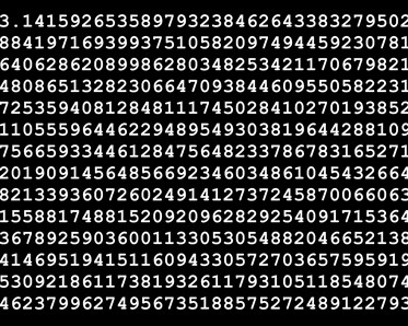 Bild som visar talet Pi med vita siffror på svart bakgrund.