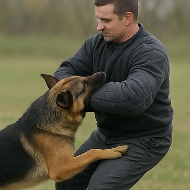 Bild på hund i skyddsarbete