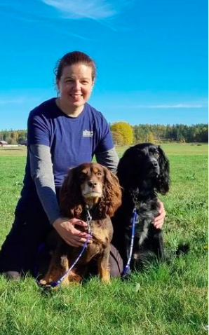 tjej och två cocker spaniels