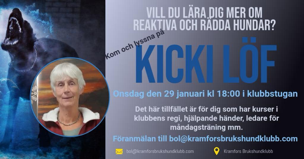 Annons om föreläsning med tema reaktiva hundar.