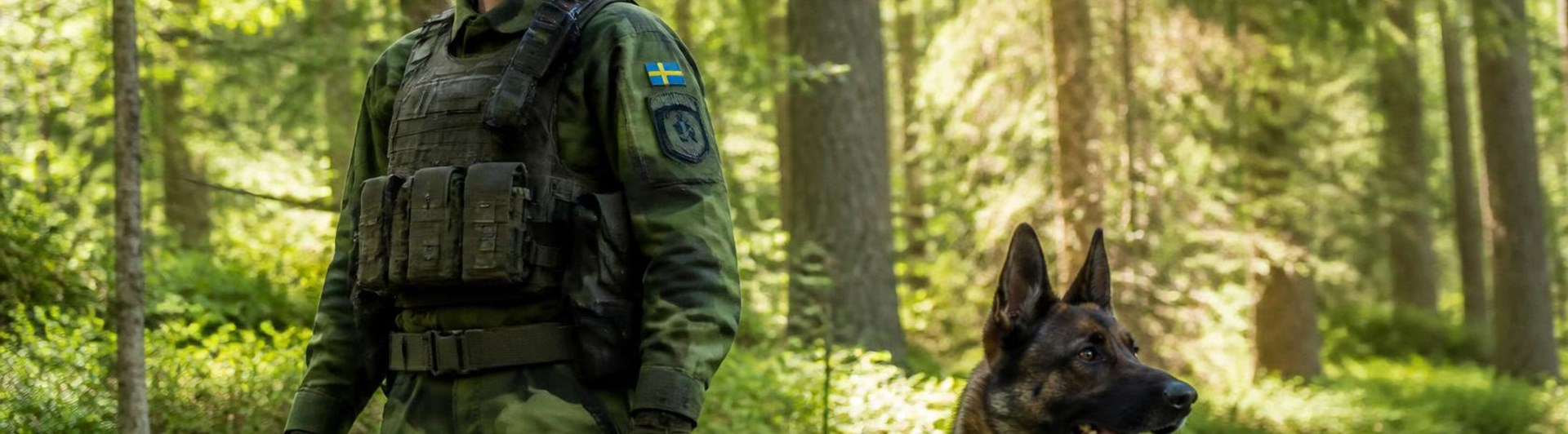 Soldat med sin hund jämte