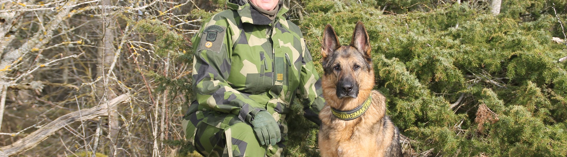 Kvinna med tjänstehund, schäfer