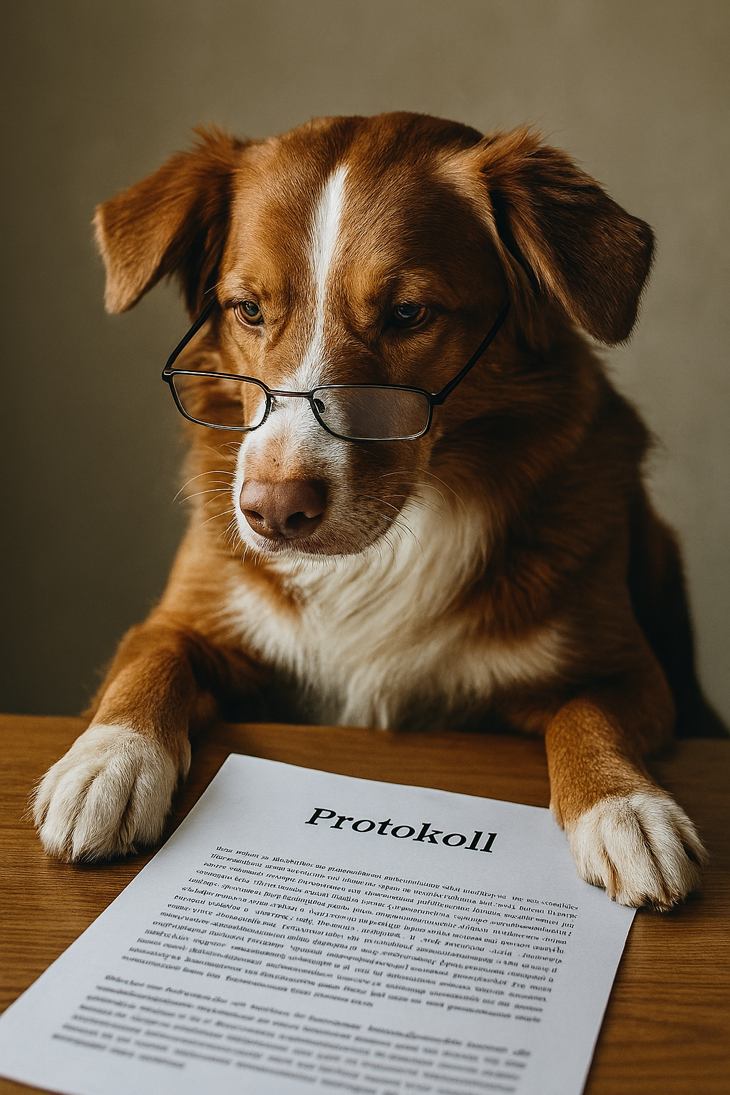 AI-genererad bild på en hund med glasögon som läser protokoll