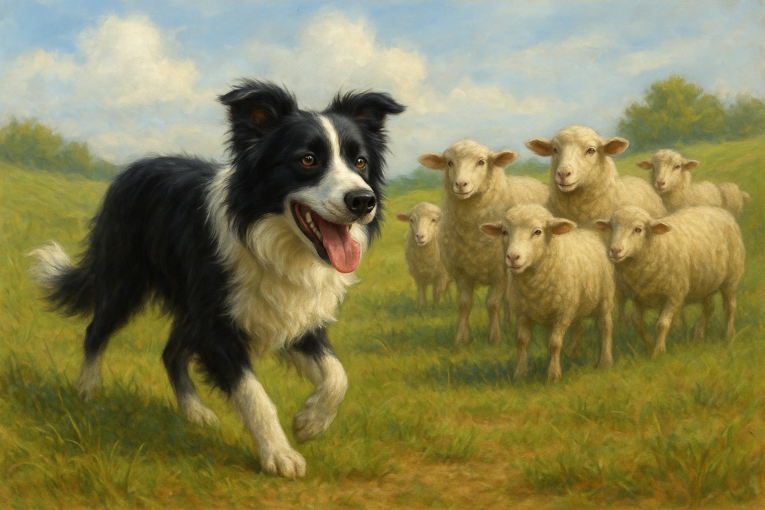 En border collie som vallar får