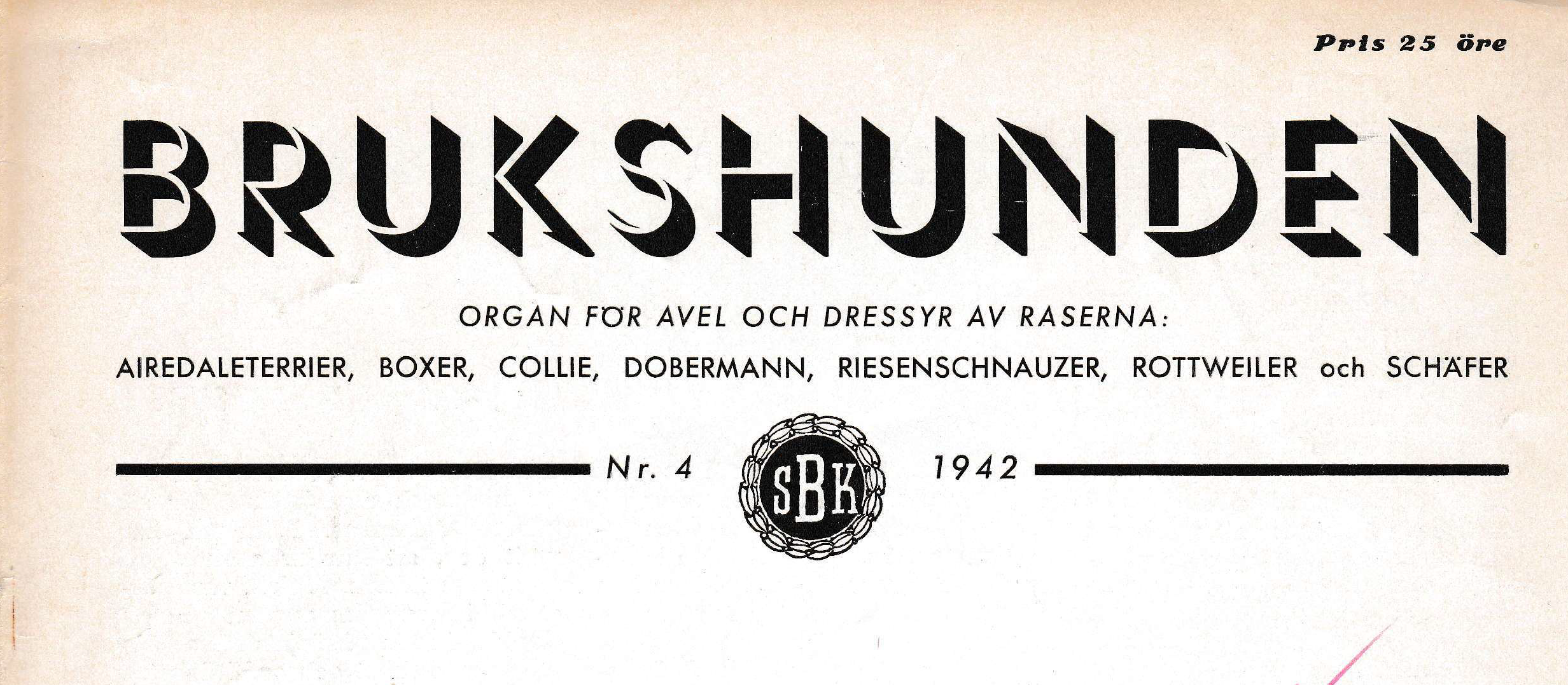 Bild på ett nummer av tidningen Brukshunden från 1942