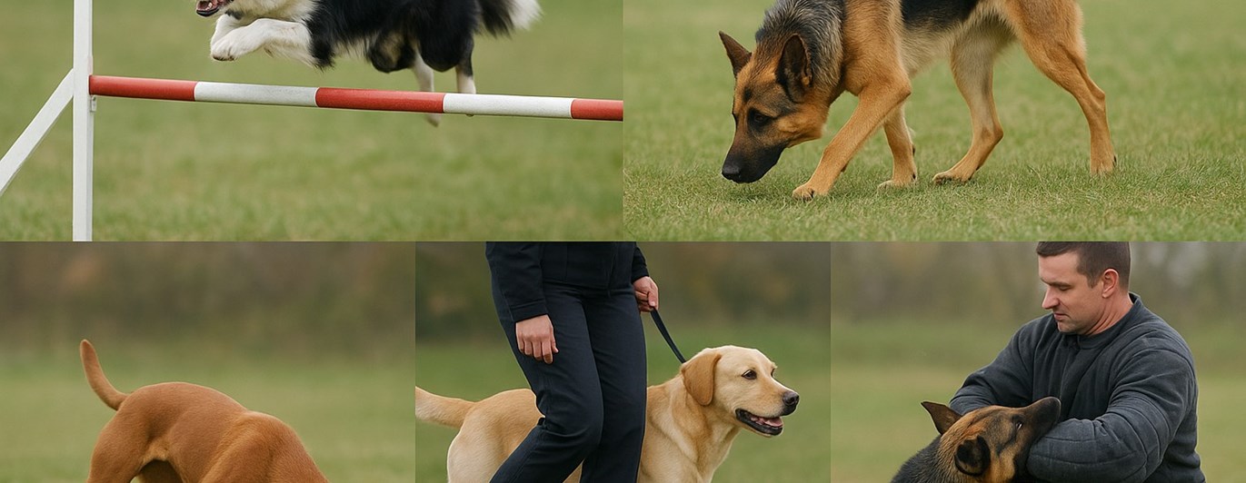 Hundar visar upp olika tävlingsgrenar