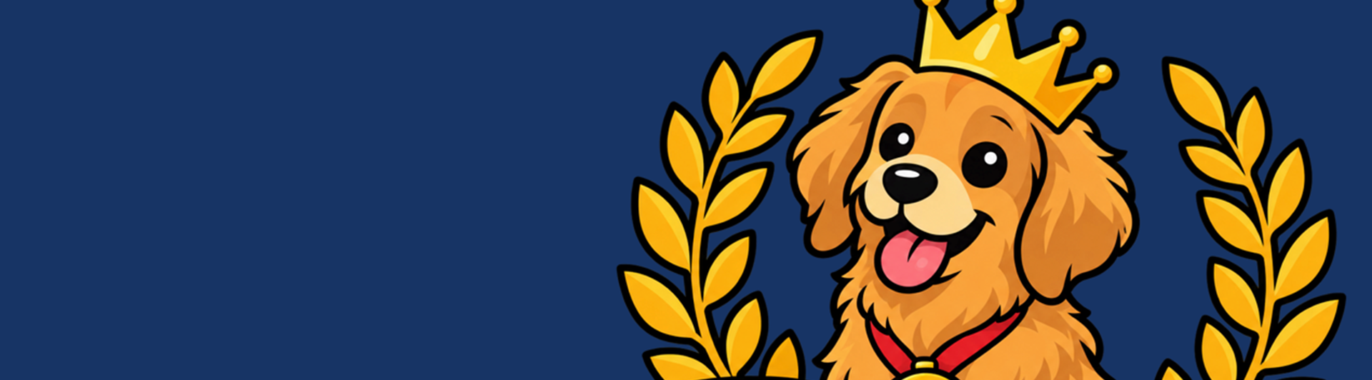 Teckad hund med guldkrona och vinnarbuckla, illustration för "Årets Hund"