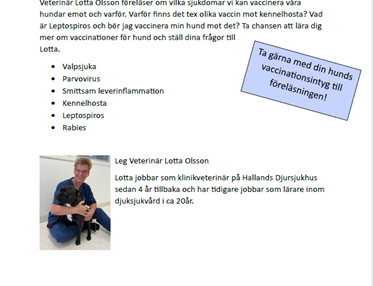 Bild som gör reklam för Veterinärföreläsning