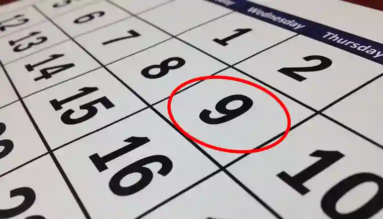 Bild som visar datumet "9" inringat i kalender.