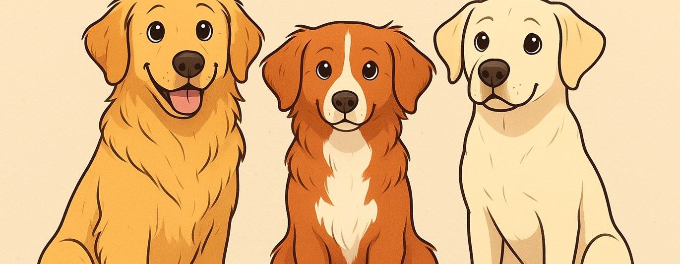 3 tecknade hundar på rad