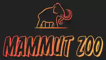 Logga för Mammut Zoo – svart bakgrund orange text och bild av en Mamut. 