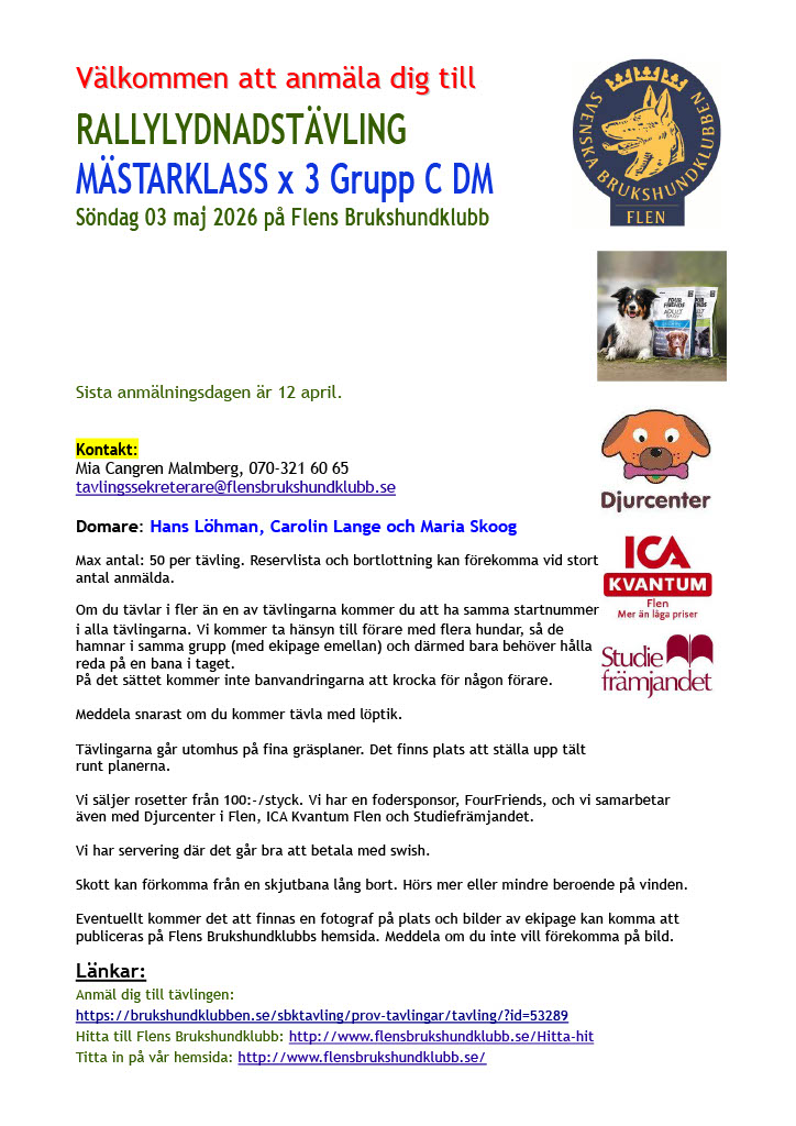 Inbjudan till rallylydnadstävling mästarklass DM