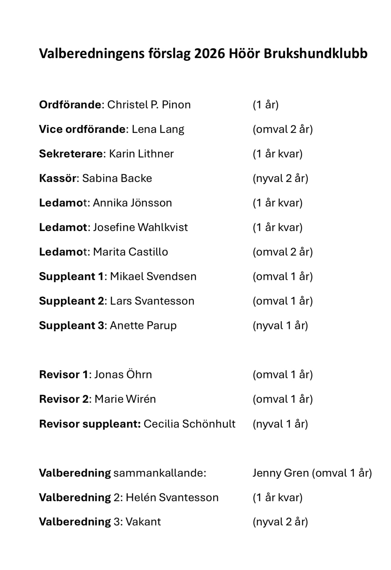 valberedningens förslag