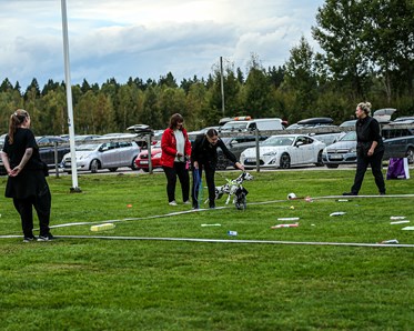 Här får hundarna hämta grejer som är utlagda i en fyrkant. Det de hämtar får de.