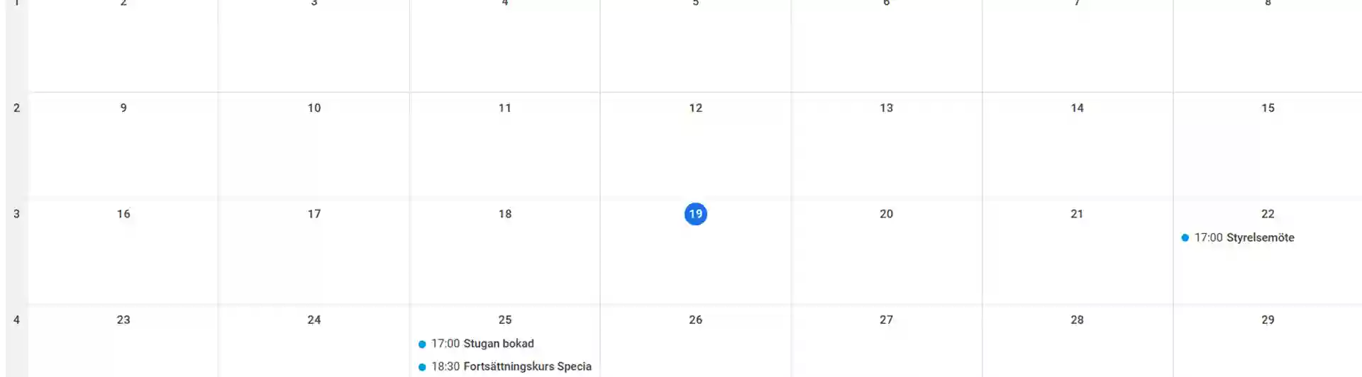 Bilden visar kalenderdagar