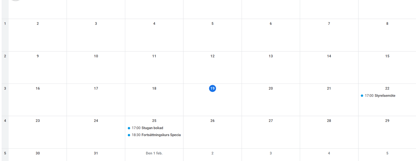 Bilden visar kalenderdagar