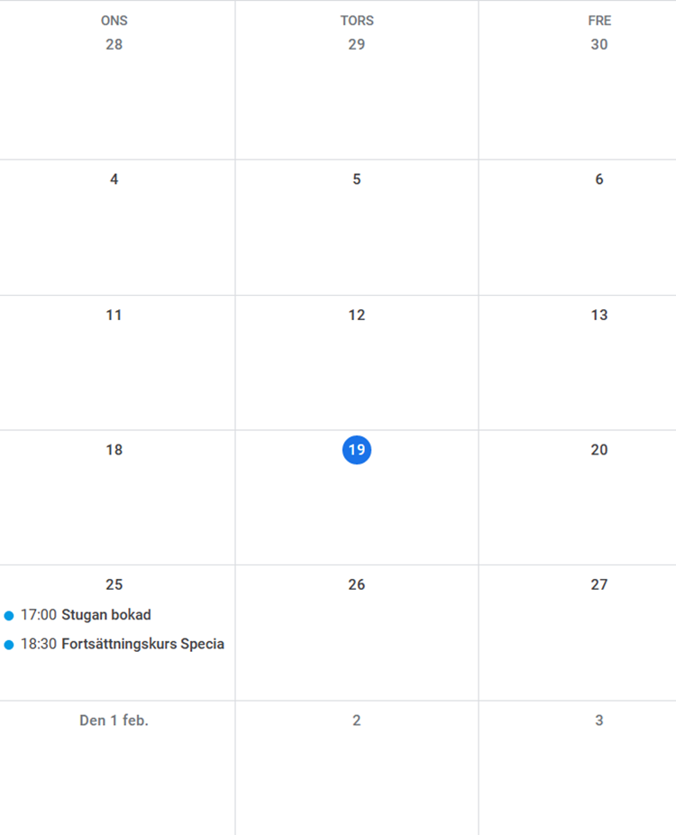 Bilden visar kalenderdagar