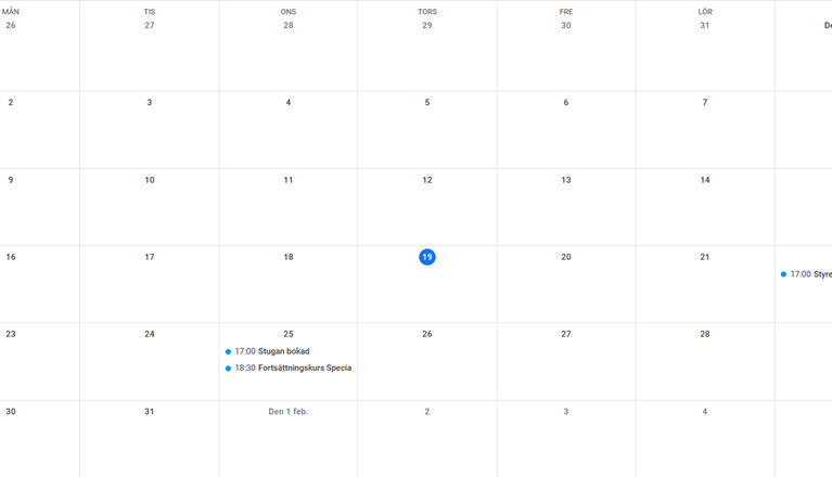 Bilden visar kalenderdagar