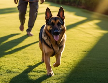 Schäfer som går framför förare