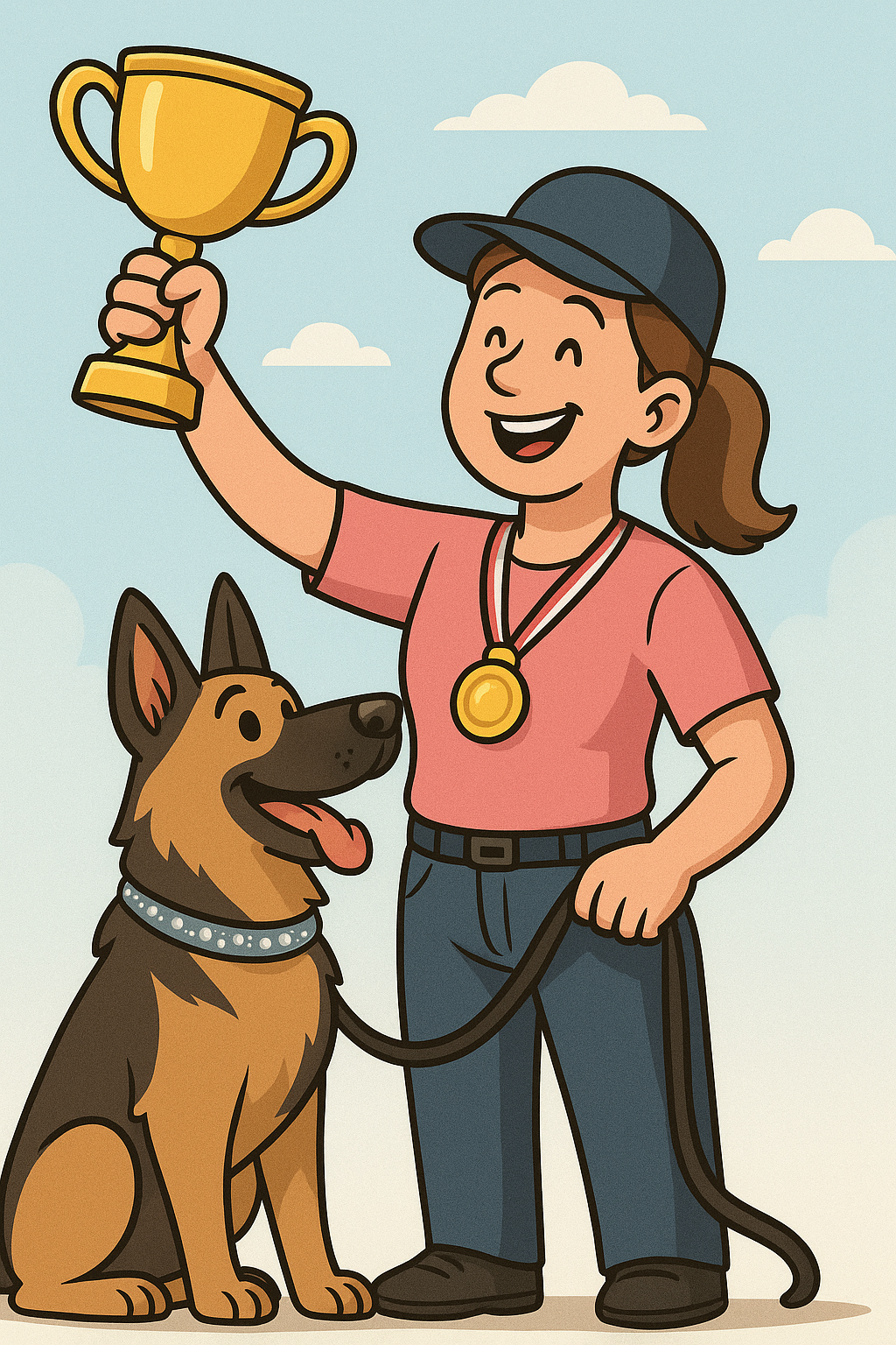 Tecknad hundbild, rosa förare, tävling