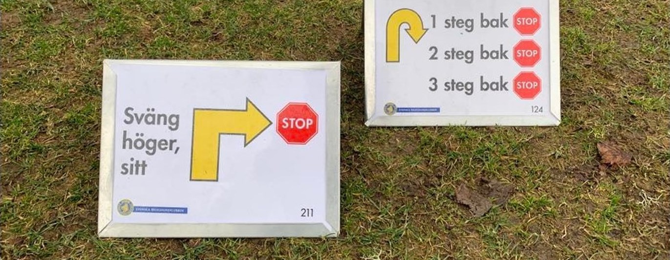 Två rallylydnadsskyltar