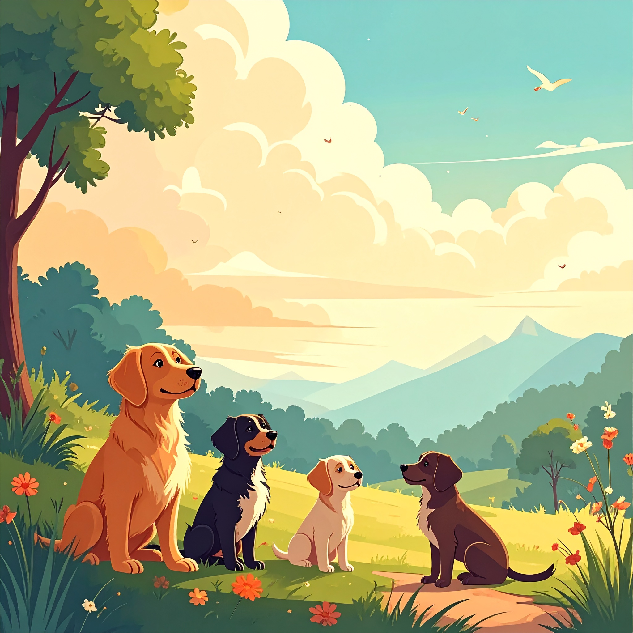 AI-genererad bild på tecknade hundar.