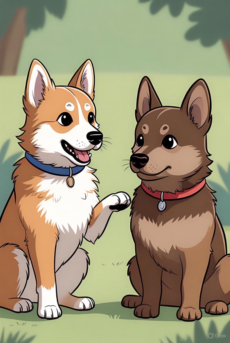 Två tecknade hundar pratar med varann