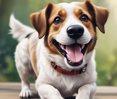 Glad AI-genererad hund tittar in i kameran